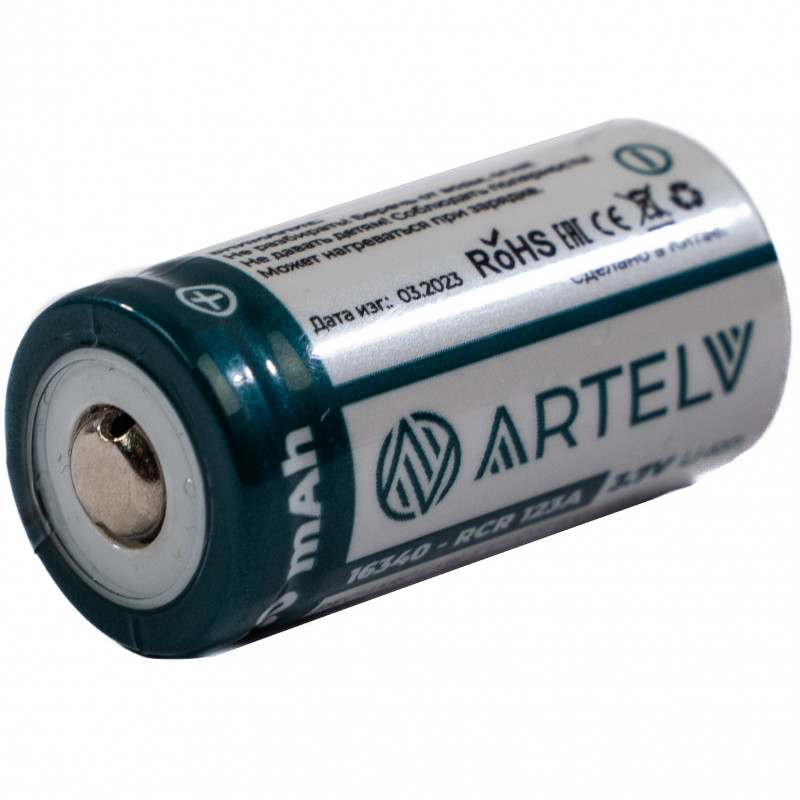 Аккумуляторная батарея RCR123 ARTELV 3.7V Li-Ion 750 mAh
