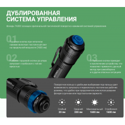Ручной фонарь TA30C, белый свет, крепление на клипсу