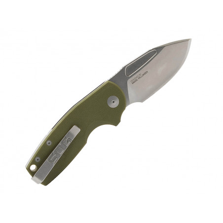 Нож складной SOG Stout SJ OD Green Stonewash сталь Cryo D2 рукоять G10