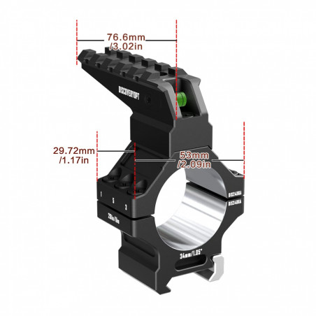 Кольца DISCOVERYOPT 34мм усиленные средние (7075) с планкой и уровнем под Picatinny