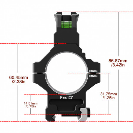 Кольца DISCOVERYOPT 34мм усиленные высокие (7075) с планкой и уровнем под Picatinny