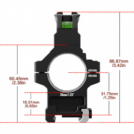 Кольца DISCOVERYOPT 30мм усиленные высокие (7075) с планкой и уровнем под Picatinny