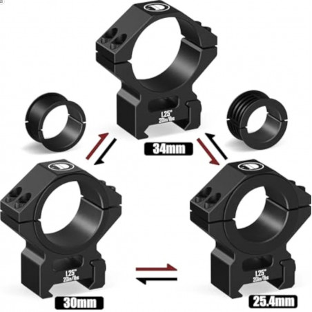 Кольца DISCOVERYOPT Ø 25,4 / 30 / 34, с проставками, высота 32 мм под Picatinny (6061)