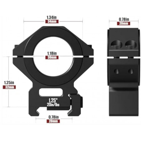 Кольца DISCOVERYOPT Ø 25,4 / 30 / 34, с проставками, высота 32 мм под Picatinny (6061)