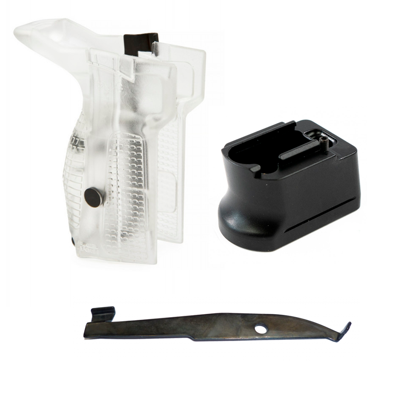 Комплект прозрачная рукоять со сбросом магазина (амбидекстр) и пяткой на 2 патрона кал. 9х18 для ПМ