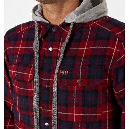 Рубашка мужская H.U.T. Samatja, с капюшоном, фланелевая, бордовая