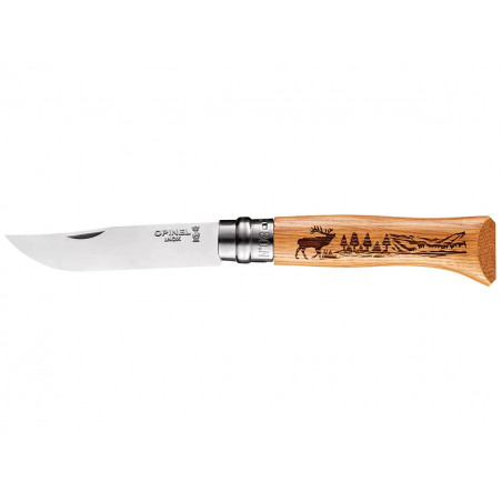 Нож складной Opinel Animalia Deer 08, нержавеющая сталь, дуб, олень