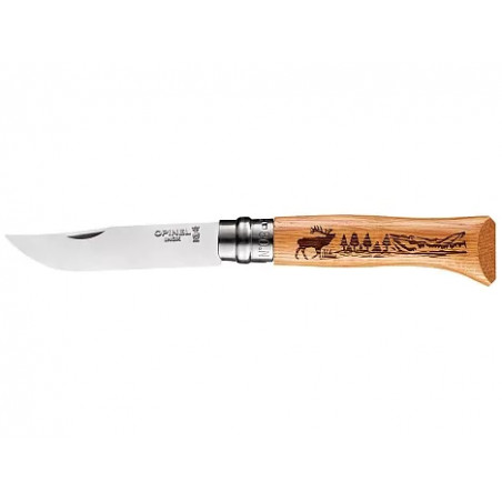 Нож складной Opinel Animalia Deer 08, нержавеющая сталь, дуб, олень