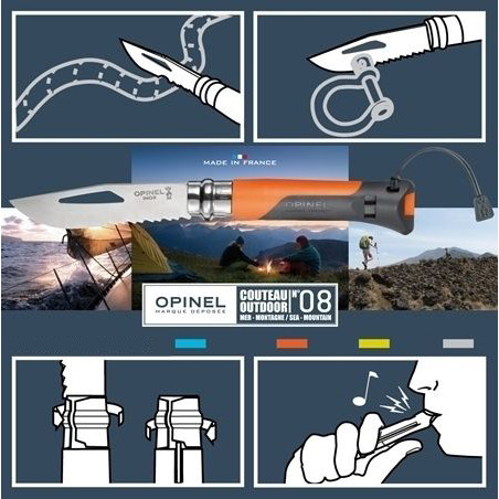 Нож складной Opinel Outdoor 08, нержавеющая сталь, полимер, оранжевый/серый